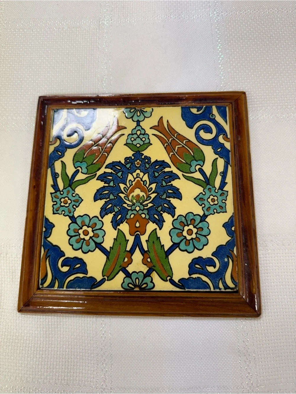 Decorative Floral Tile Trivet - Yellow, Blue, Green